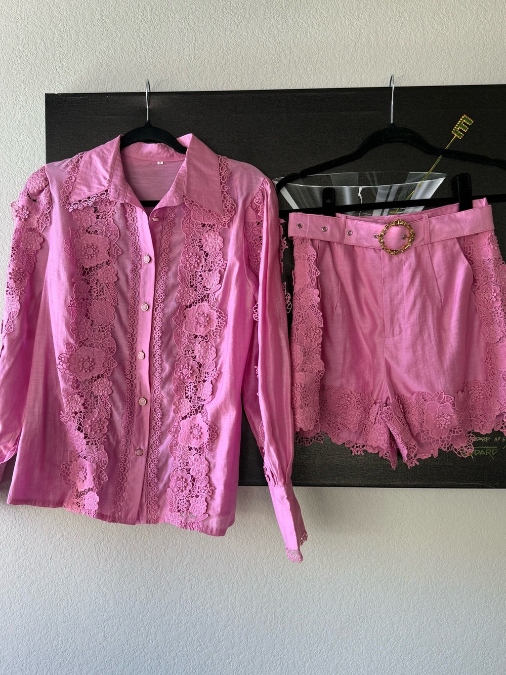 New Pink Lace shorts top set choklate Paris bought in St. Tropez. Size S revolve